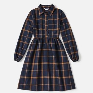 Shien plaid dress navy blue and orange